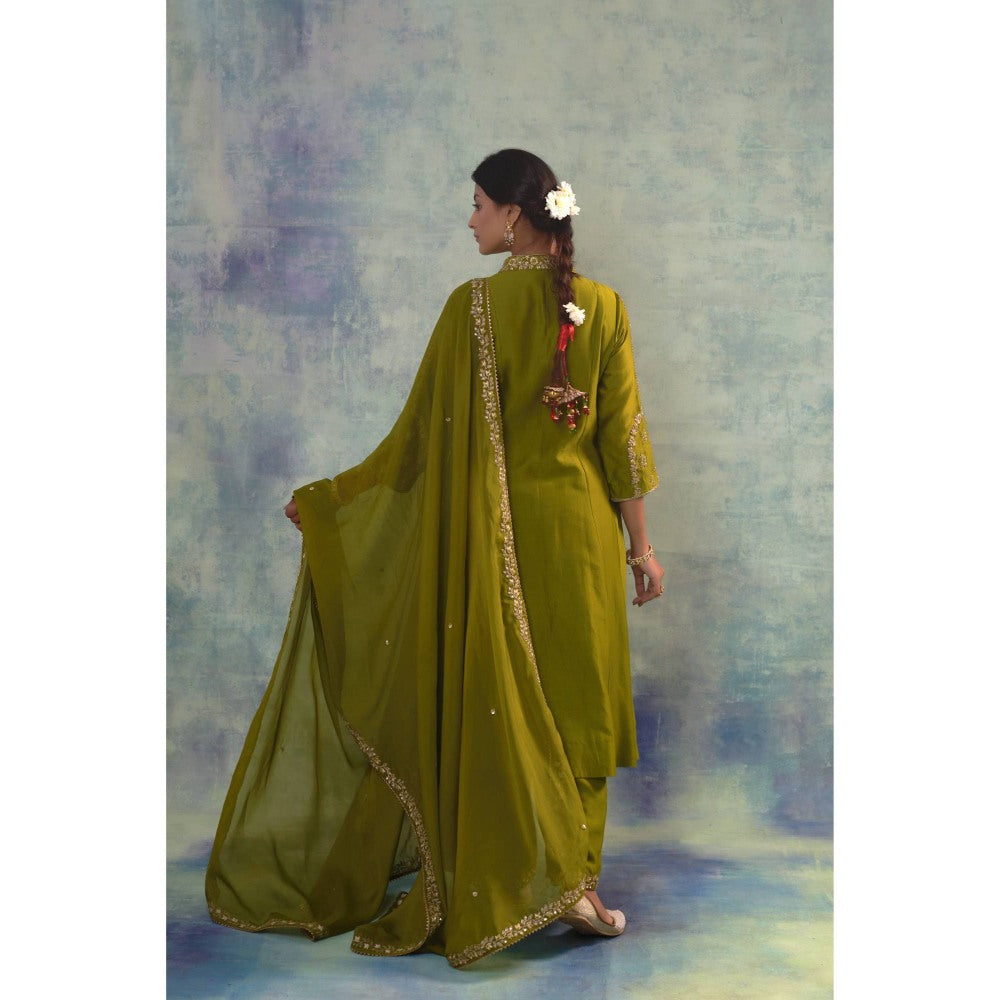 Sonia Khatri Mehndi Green Regal Kurta with Palazzo and Dupatta (Set of 3)