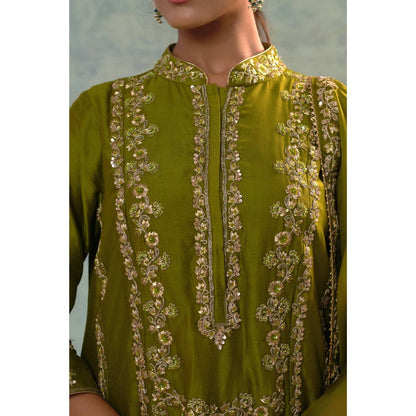 Sonia Khatri Mehndi Green Regal Kurta with Palazzo and Dupatta (Set of 3)