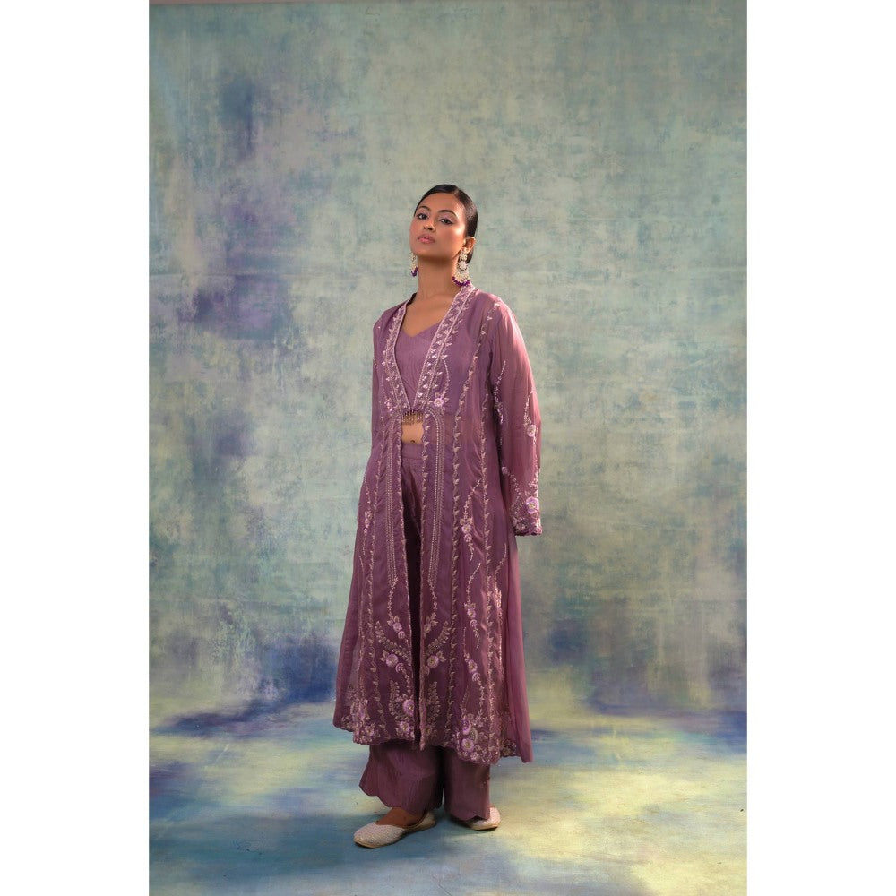 Sonia Khatri Lavender Organza Jacket with Blouse and Palazzo (Set of 3)