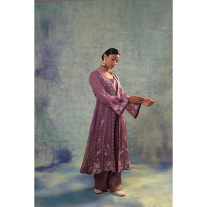 Sonia Khatri Lavender Organza Jacket with Blouse and Palazzo (Set of 3)