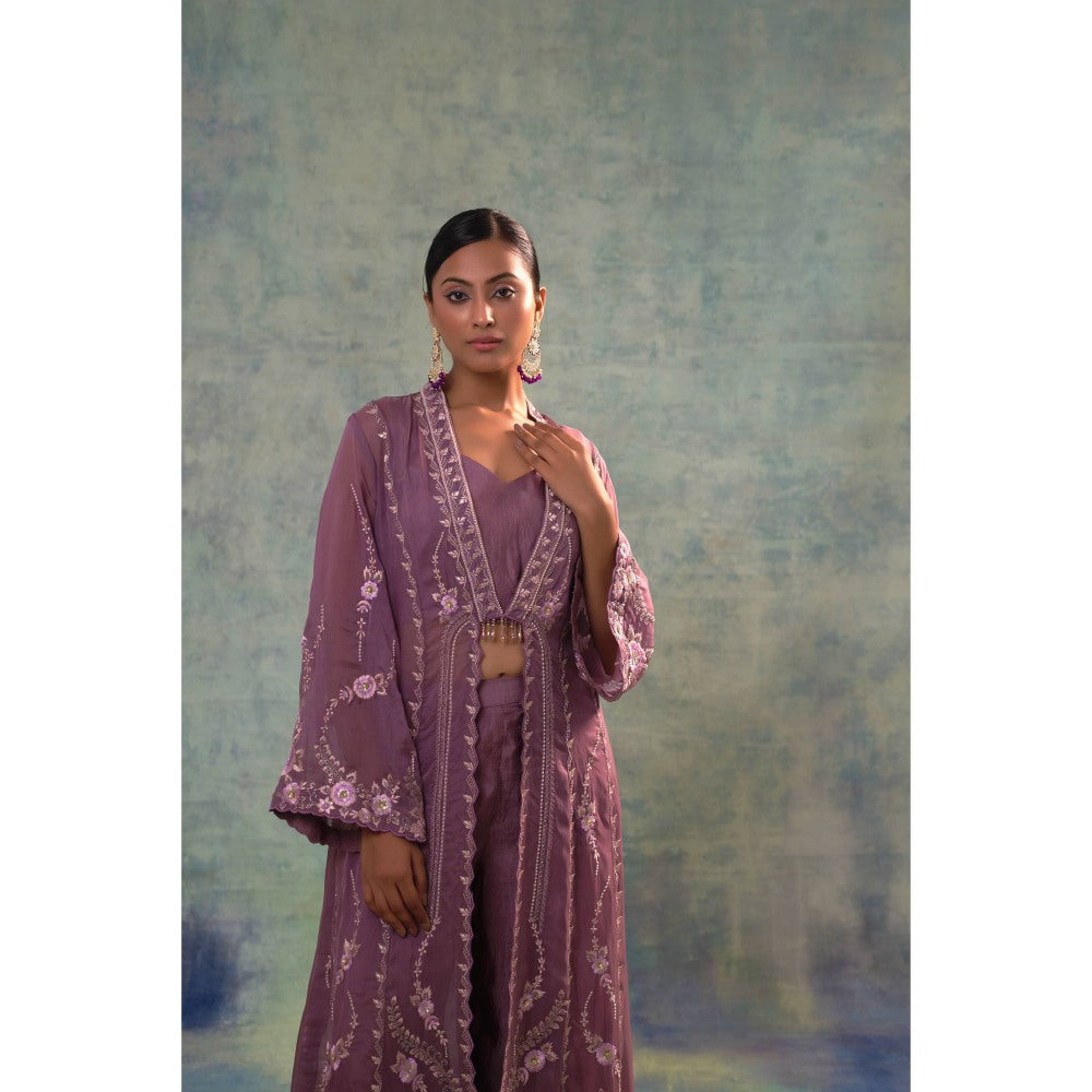 Sonia Khatri Lavender Organza Jacket with Blouse and Palazzo (Set of 3)