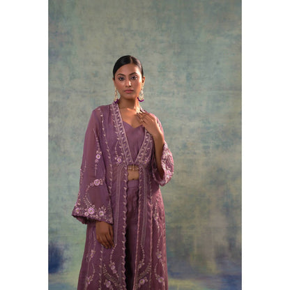 Sonia Khatri Lavender Organza Jacket with Blouse and Palazzo (Set of 3)