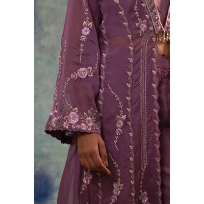 Sonia Khatri Lavender Organza Jacket with Blouse and Palazzo (Set of 3)