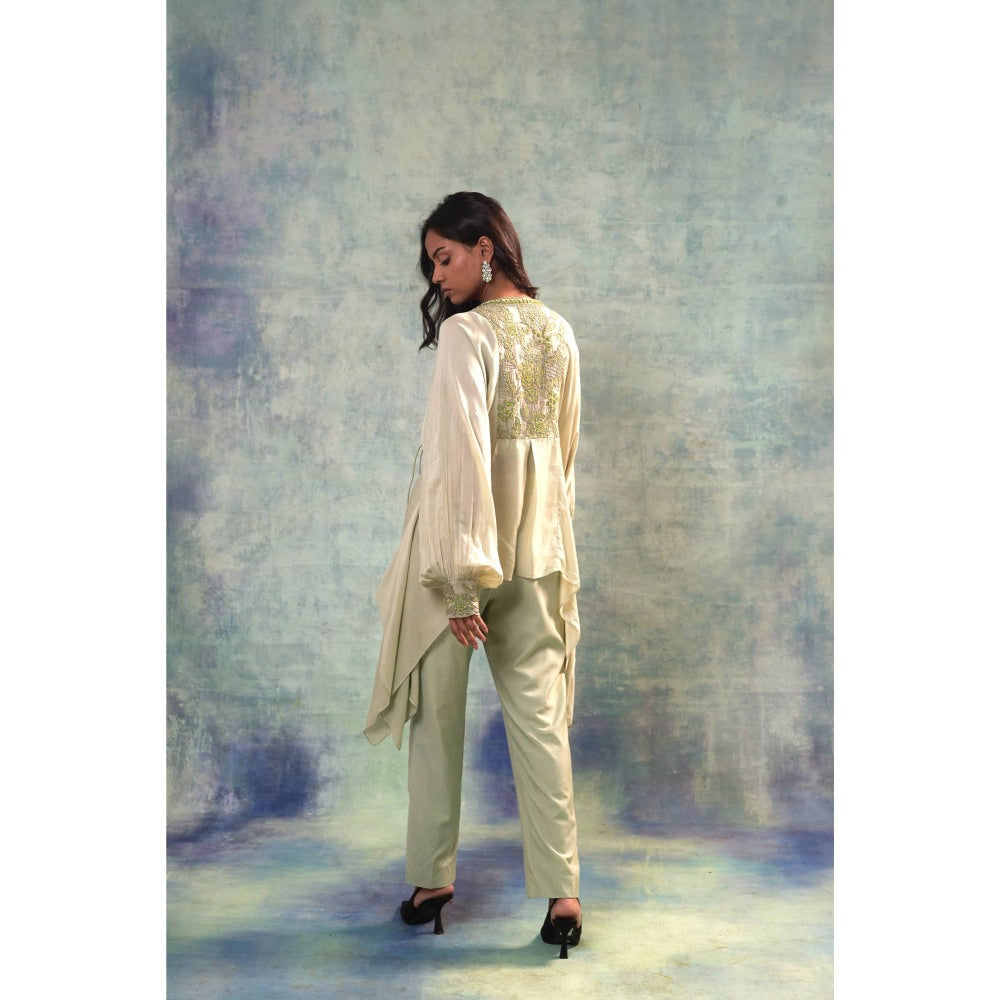 Sonia Khatri Tan Green Floral Top with Pant and Inner (Set of 3)