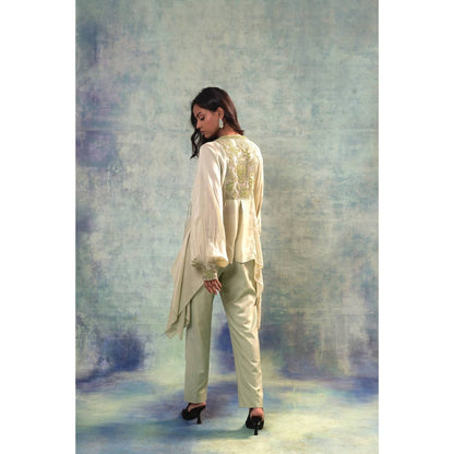 Sonia Khatri Tan Green Floral Top with Pant and Inner (Set of 3)