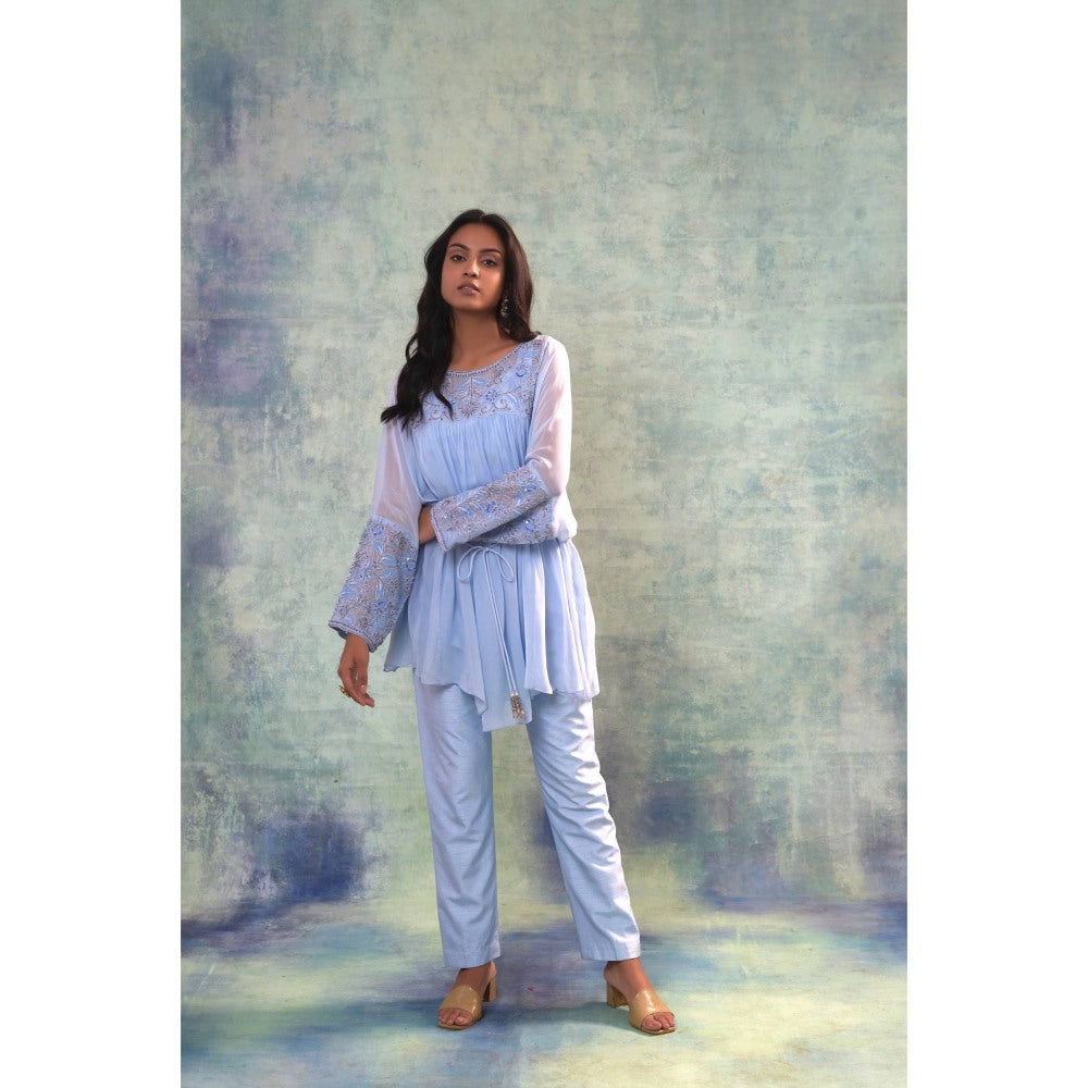 Sonia Khatri Pale Cornflower Blue Top with Inner and Pant (Set of 3)