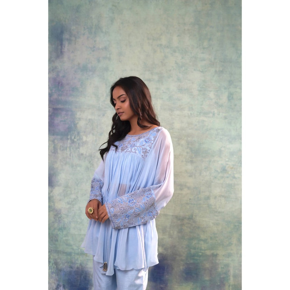 Sonia Khatri Pale Cornflower Blue Top with Inner and Pant (Set of 3)