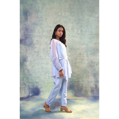 Sonia Khatri Pale Cornflower Blue Top with Inner and Pant (Set of 3)