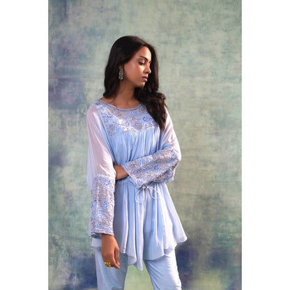 Sonia Khatri Pale Cornflower Blue Top with Inner and Pant (Set of 3)