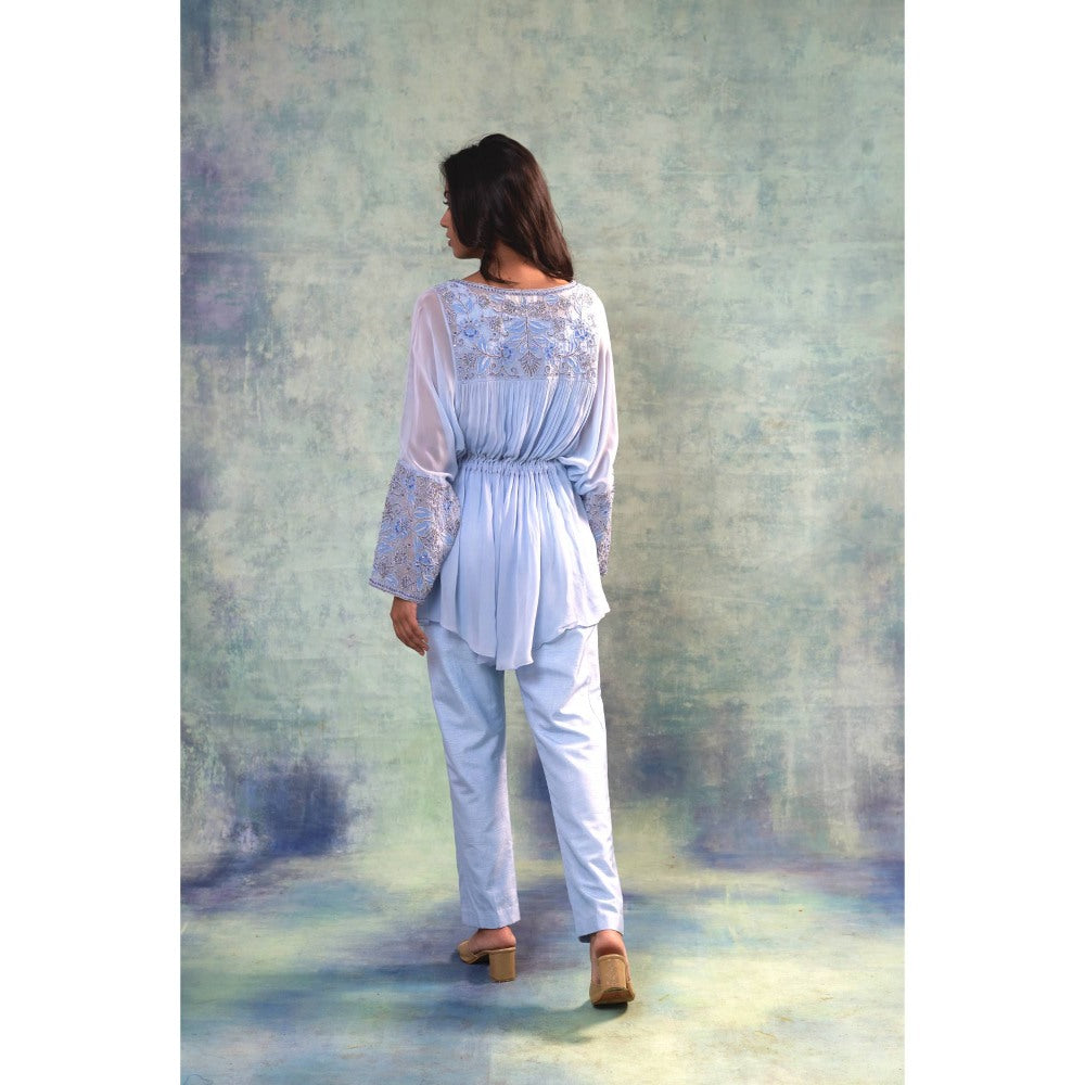 Sonia Khatri Pale Cornflower Blue Top with Inner and Pant (Set of 3)