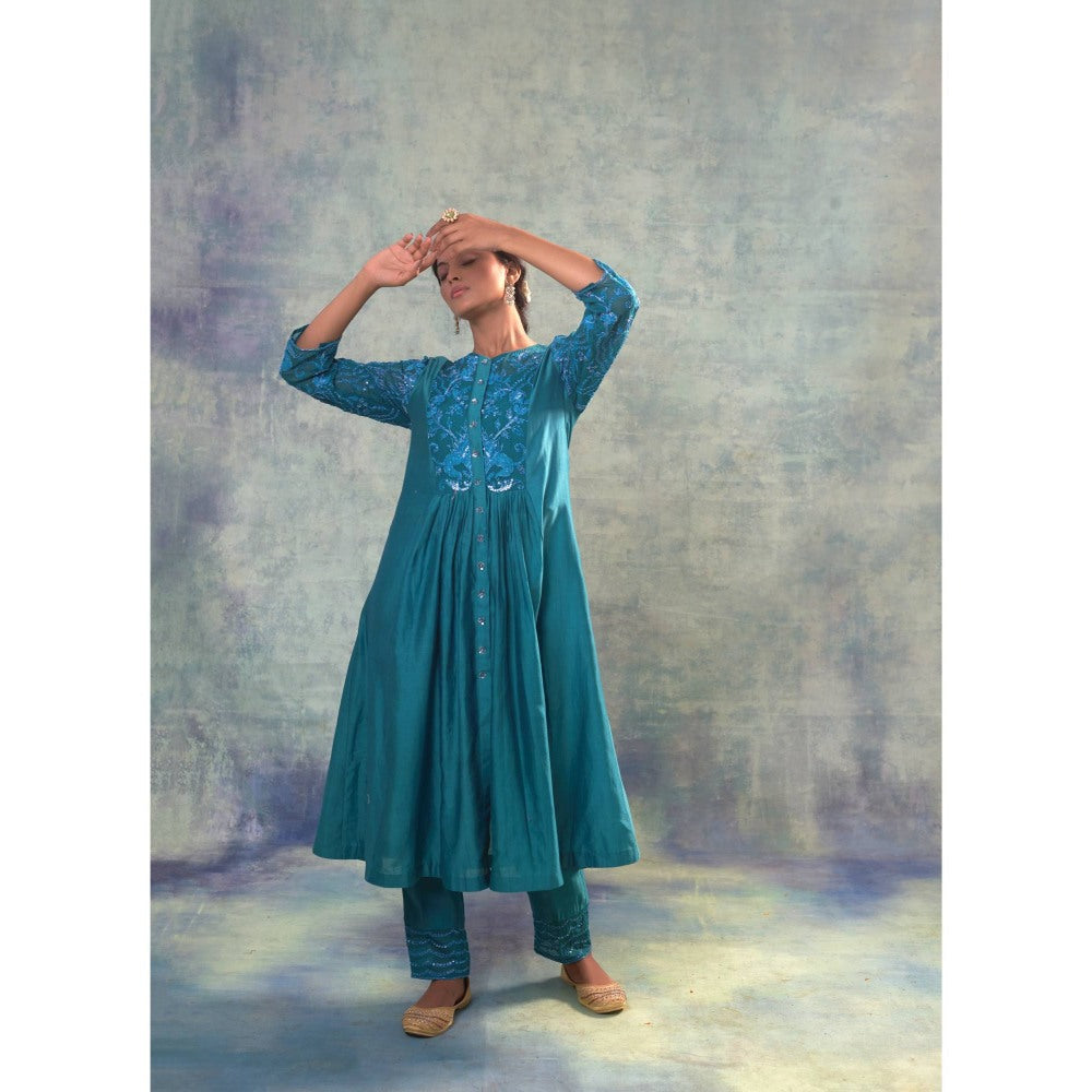 Sonia Khatri Deep Aqua Pristine Kurta with Pant and Inner (Set of 3)