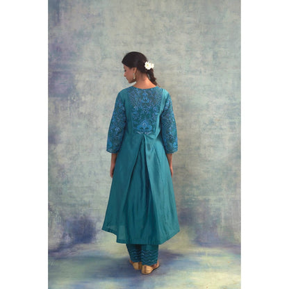 Sonia Khatri Deep Aqua Pristine Kurta with Pant and Inner (Set of 3)