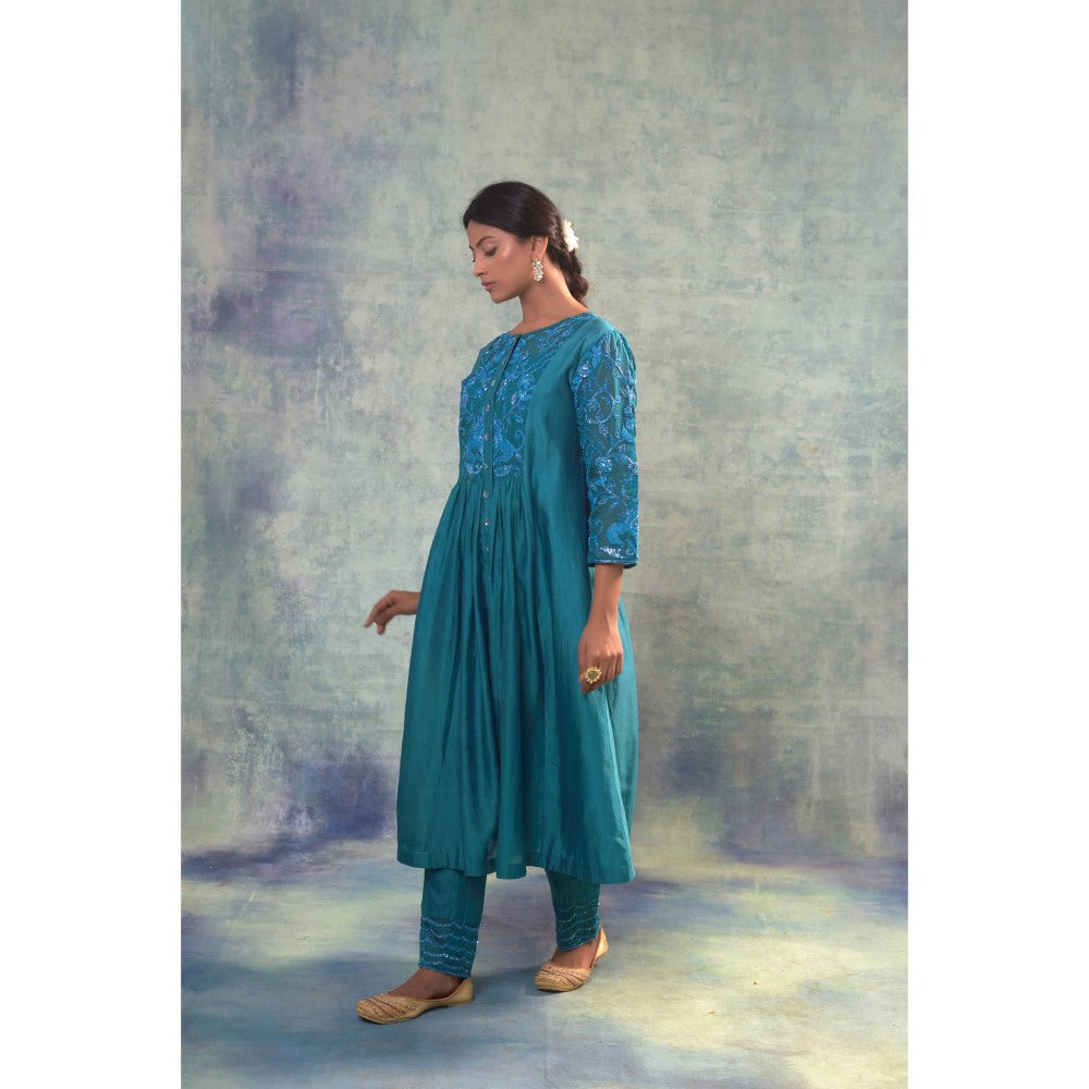 Sonia Khatri Deep Aqua Pristine Kurta with Pant and Inner (Set of 3)