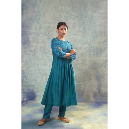 Sonia Khatri Deep Aqua Pristine Kurta with Pant and Inner (Set of 3)