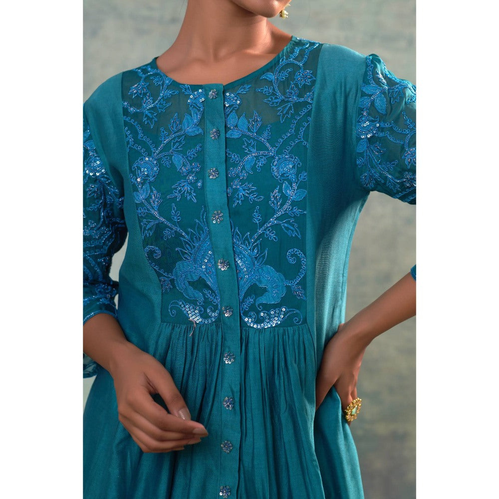 Sonia Khatri Deep Aqua Pristine Kurta with Pant and Inner (Set of 3)