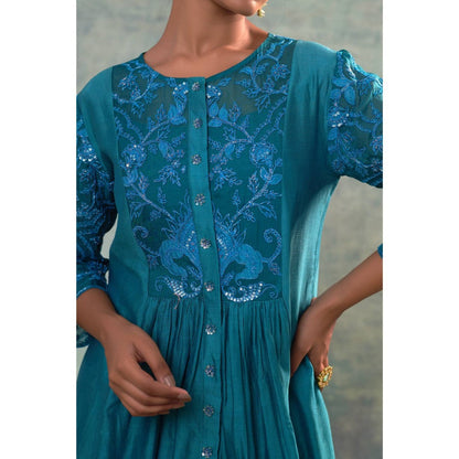 Sonia Khatri Deep Aqua Pristine Kurta with Pant and Inner (Set of 3)