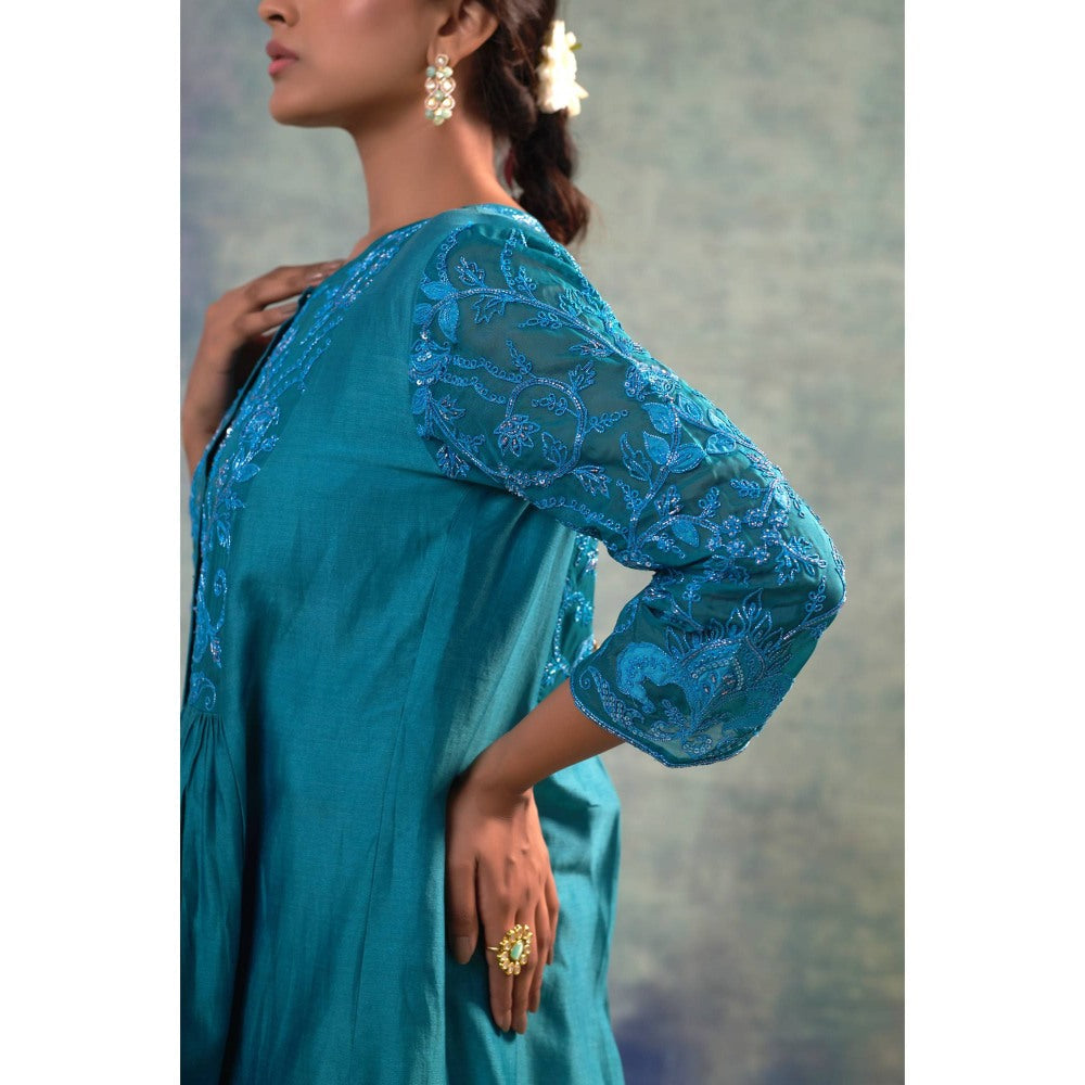 Sonia Khatri Deep Aqua Pristine Kurta with Pant and Inner (Set of 3)