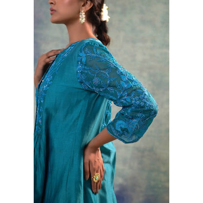 Sonia Khatri Deep Aqua Pristine Kurta with Pant and Inner (Set of 3)