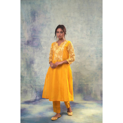 Sonia Khatri Lightning Yellow Floral Kurta with Pant (Set of 3)