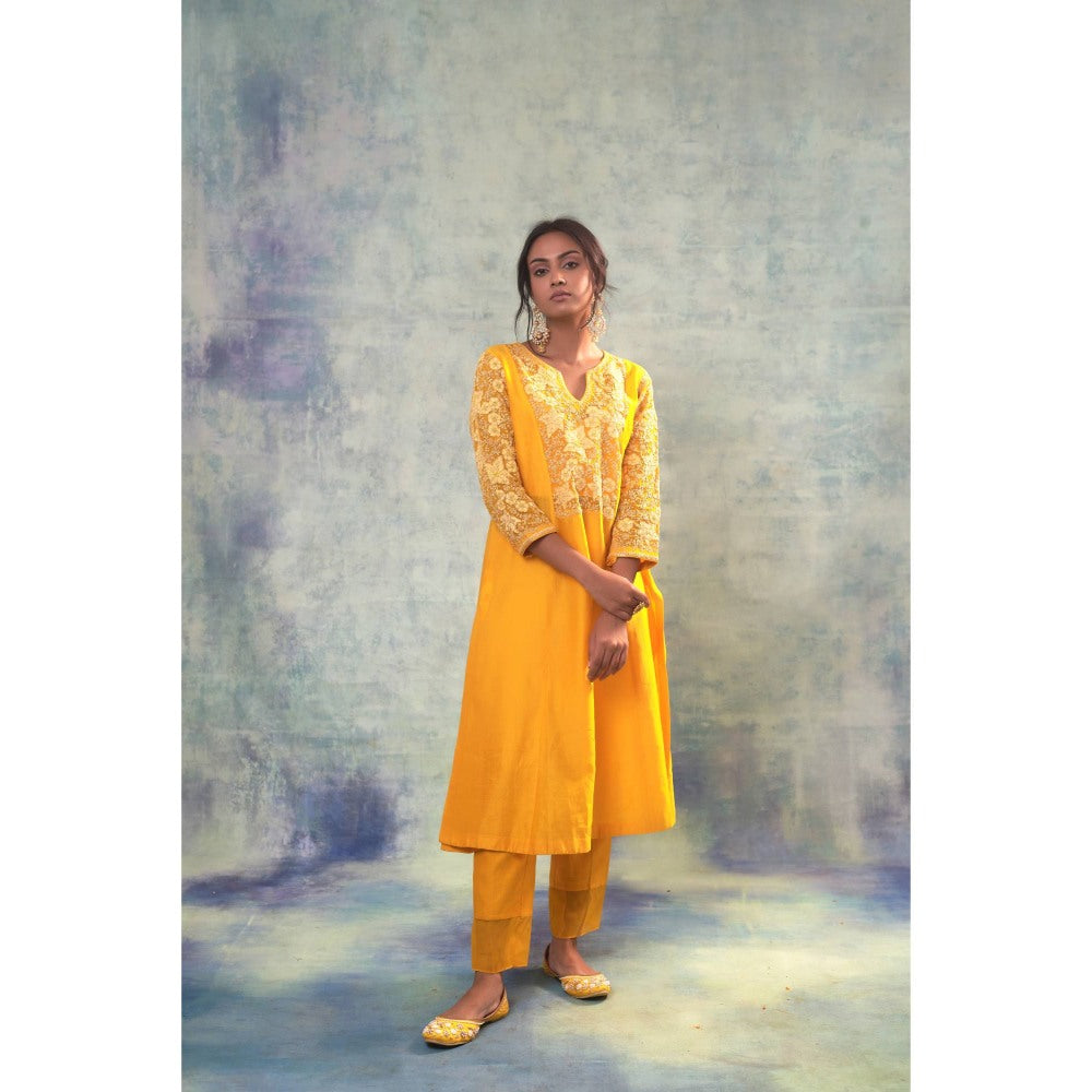 Sonia Khatri Lightning Yellow Floral Kurta with Pant (Set of 3)