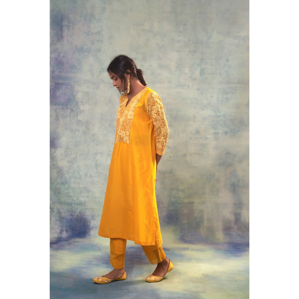 Sonia Khatri Lightning Yellow Floral Kurta with Pant (Set of 3)