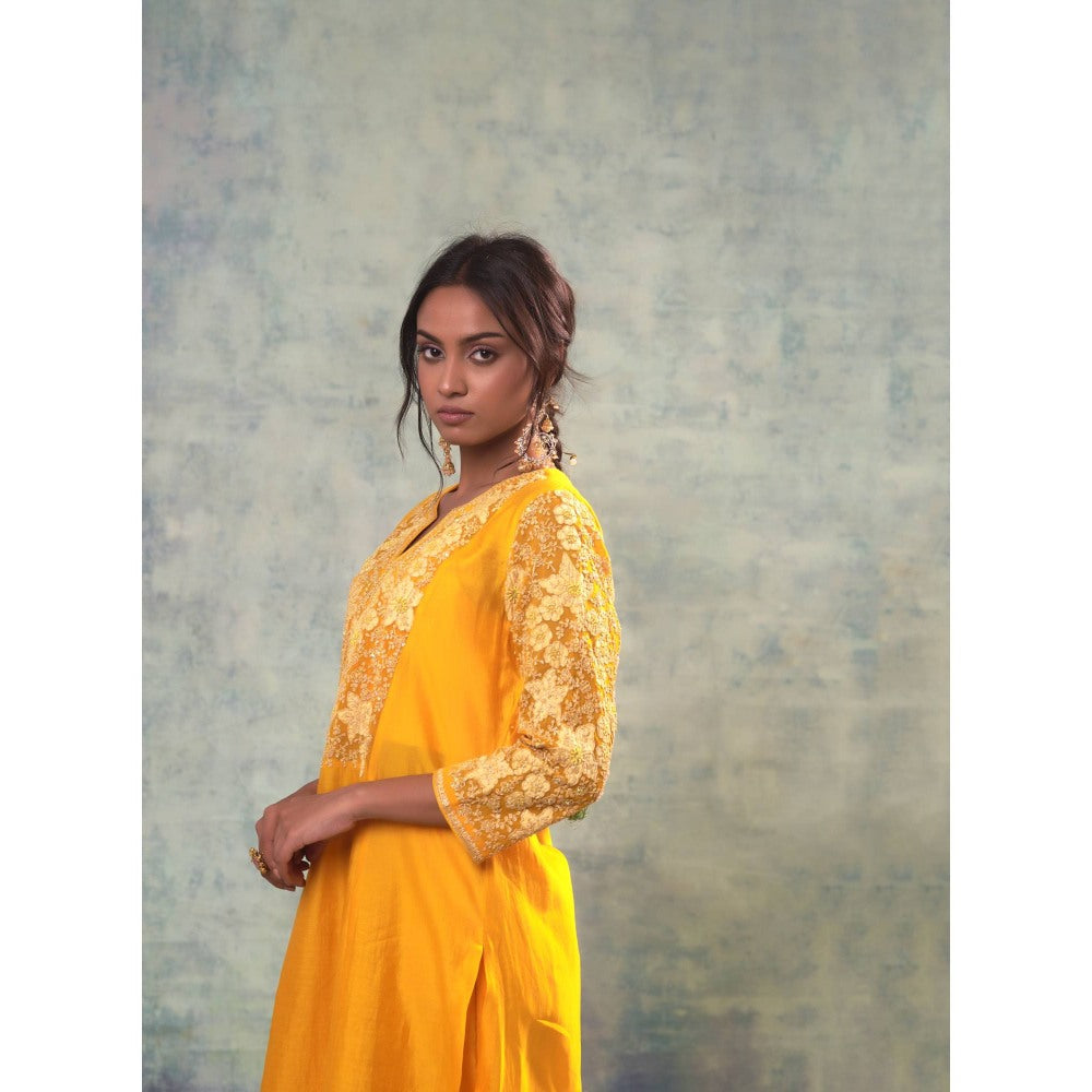 Sonia Khatri Lightning Yellow Floral Kurta with Pant (Set of 3)