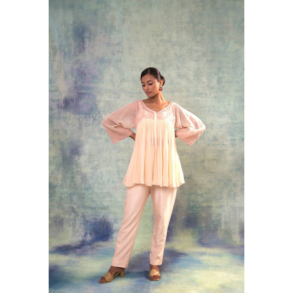 Sonia Khatri Peach Puff Serenity Top with Pant and Inner (Set of 3)