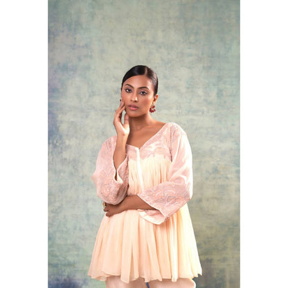 Sonia Khatri Peach Puff Serenity Top with Pant and Inner (Set of 3)