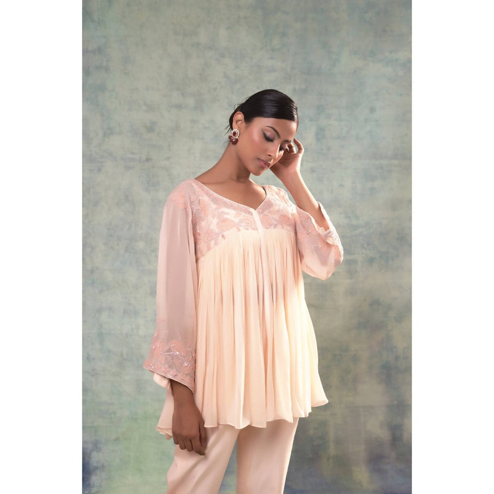 Sonia Khatri Peach Puff Serenity Top with Pant and Inner (Set of 3)