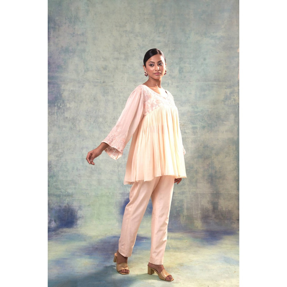 Sonia Khatri Peach Puff Serenity Top with Pant and Inner (Set of 3)