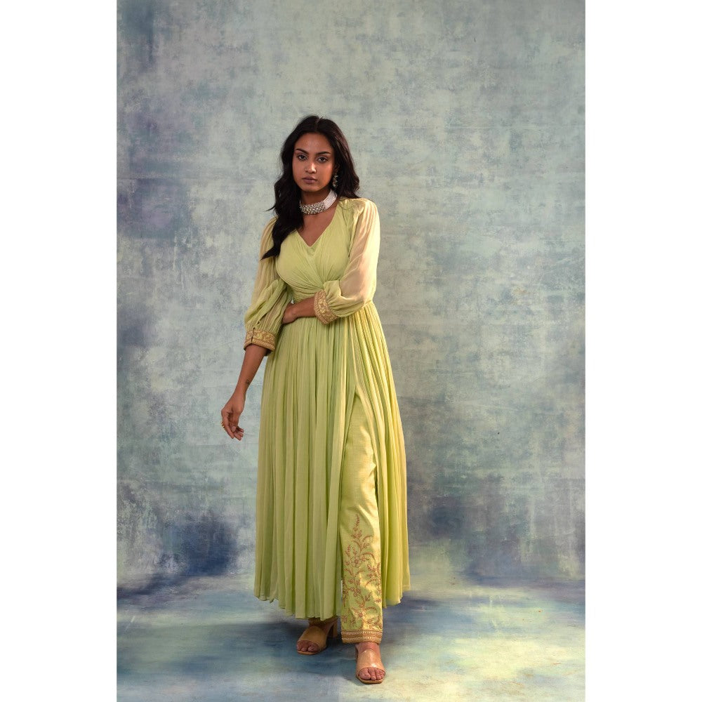 Sonia Khatri Olive Green Long Anarkali with Pant (Set of 2)