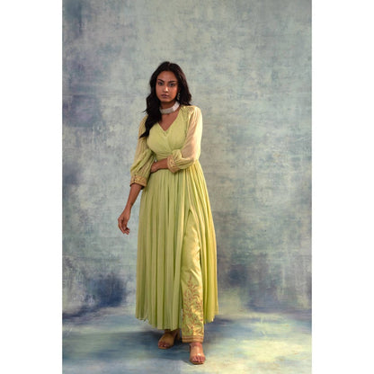 Sonia Khatri Olive Green Long Anarkali with Pant (Set of 2)