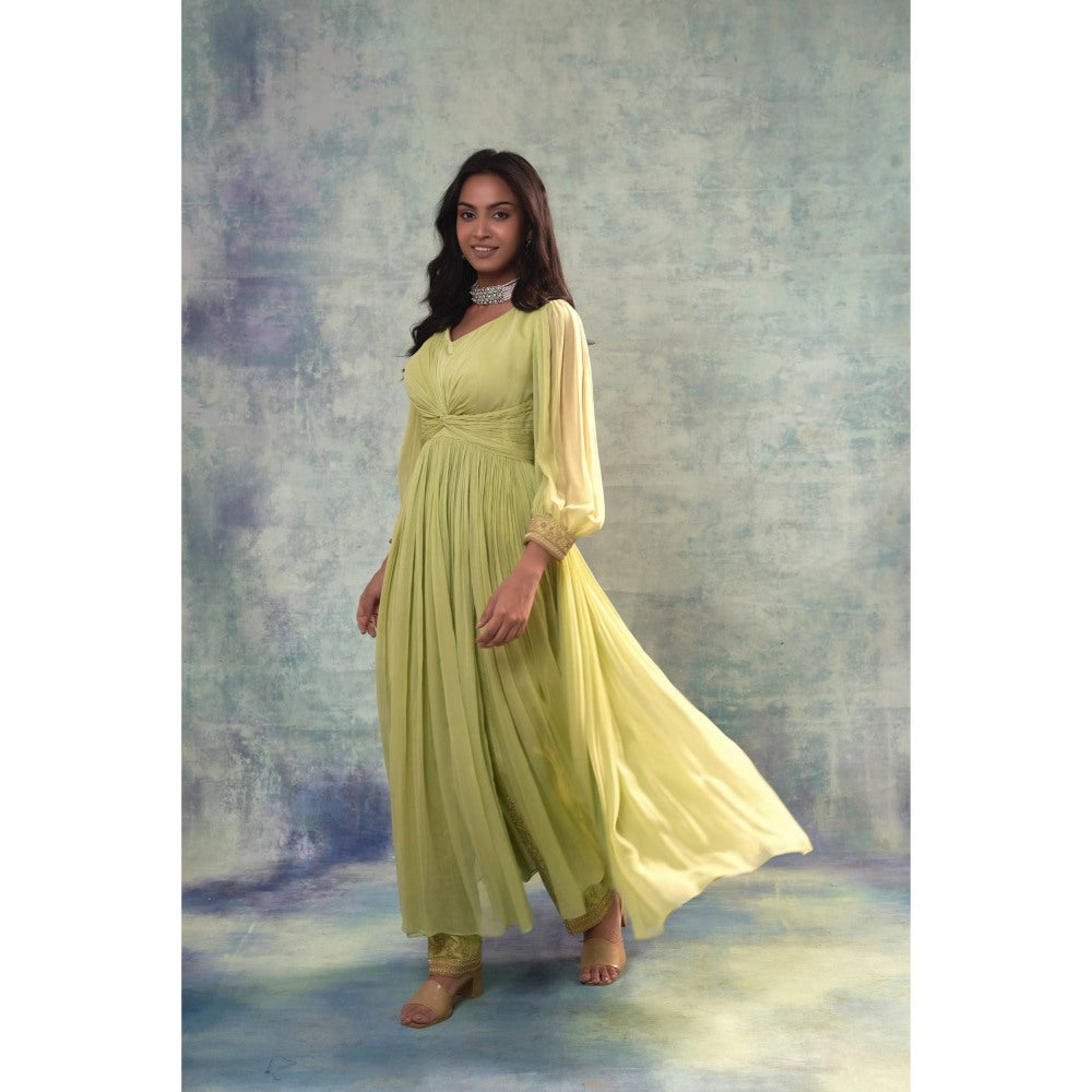 Sonia Khatri Olive Green Long Anarkali with Pant (Set of 2)