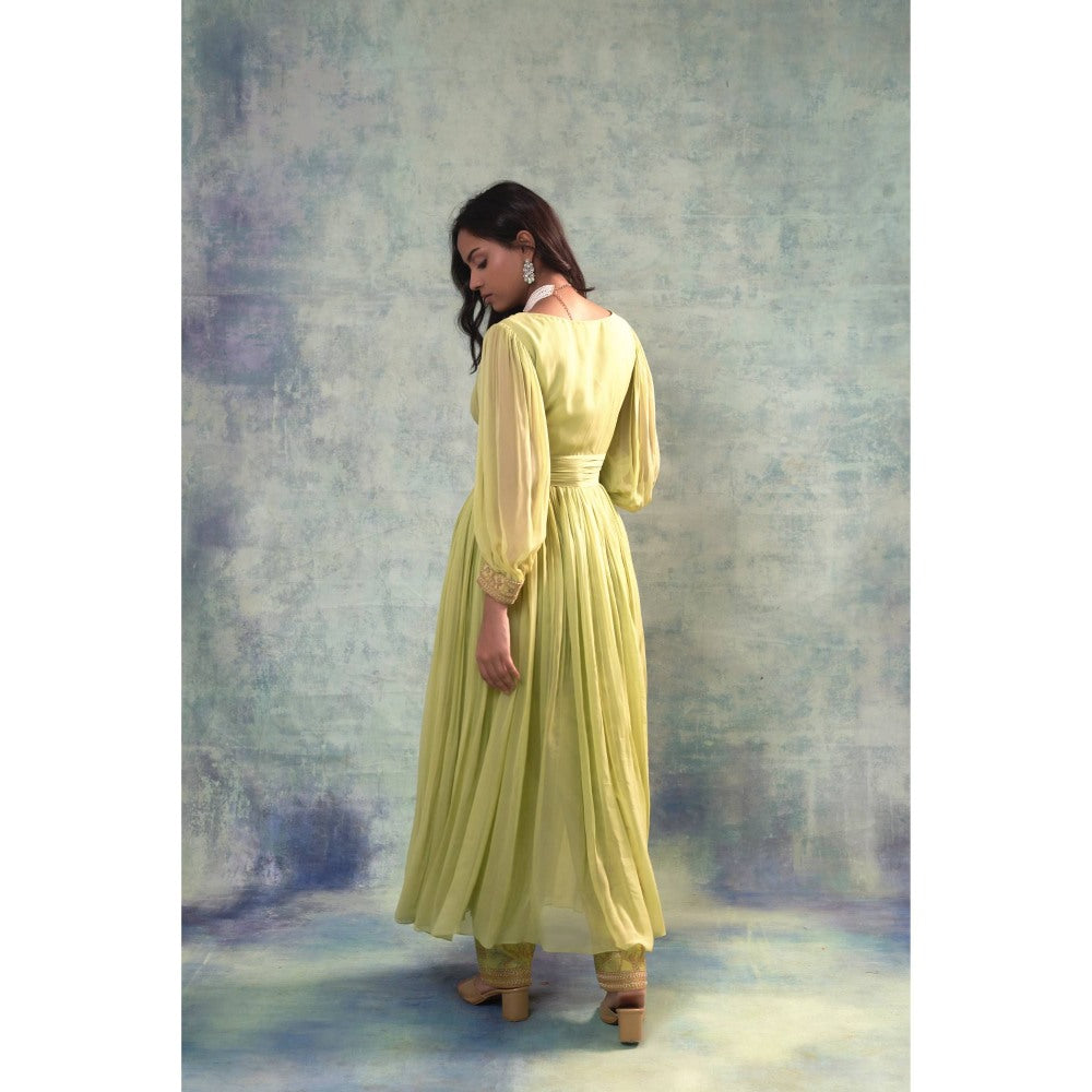 Sonia Khatri Olive Green Long Anarkali with Pant (Set of 2)