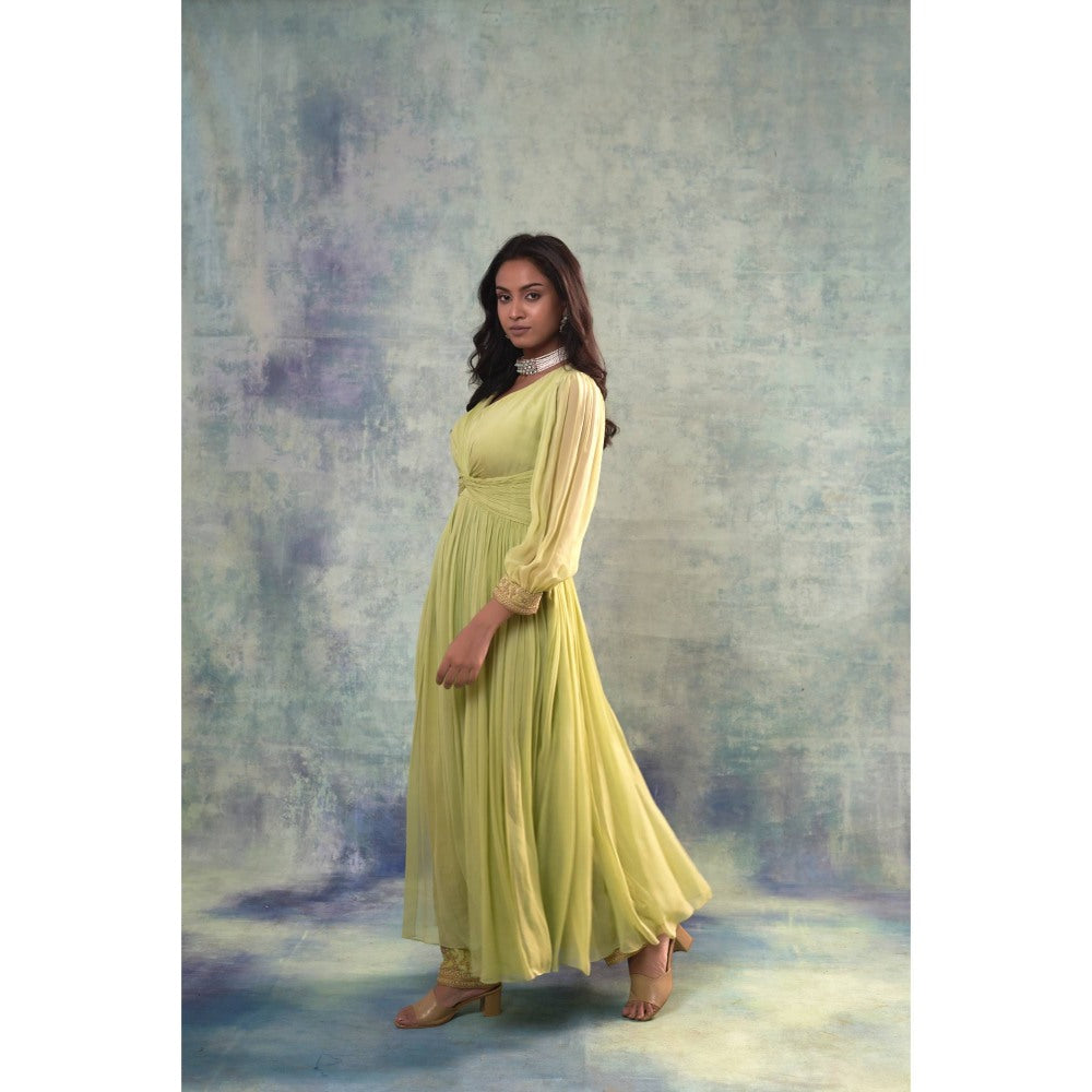 Sonia Khatri Olive Green Long Anarkali with Pant (Set of 2)