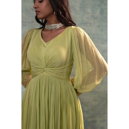 Sonia Khatri Olive Green Long Anarkali with Pant (Set of 2)