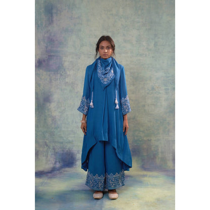 Sonia Khatri Blue Kurta with Palazzo and Scarf (Set of 3)