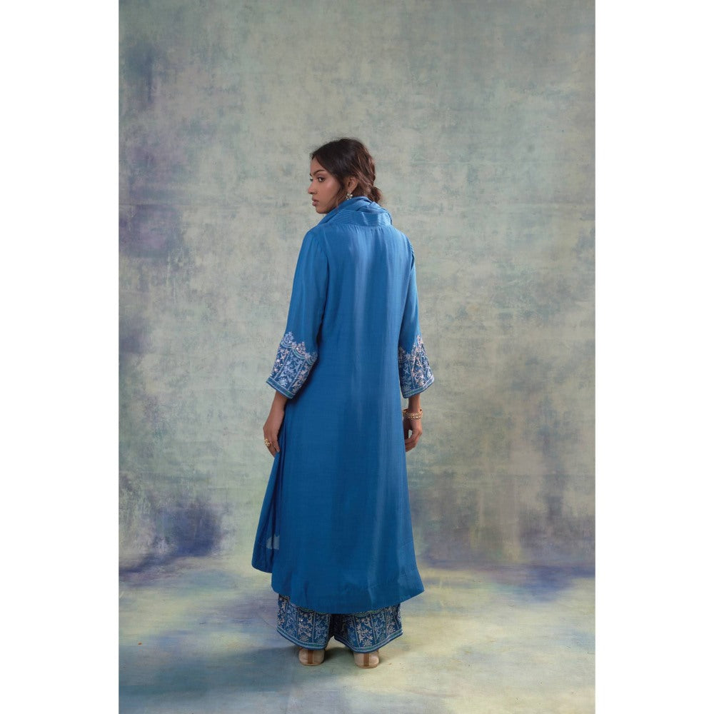 Sonia Khatri Blue Kurta with Palazzo and Scarf (Set of 3)