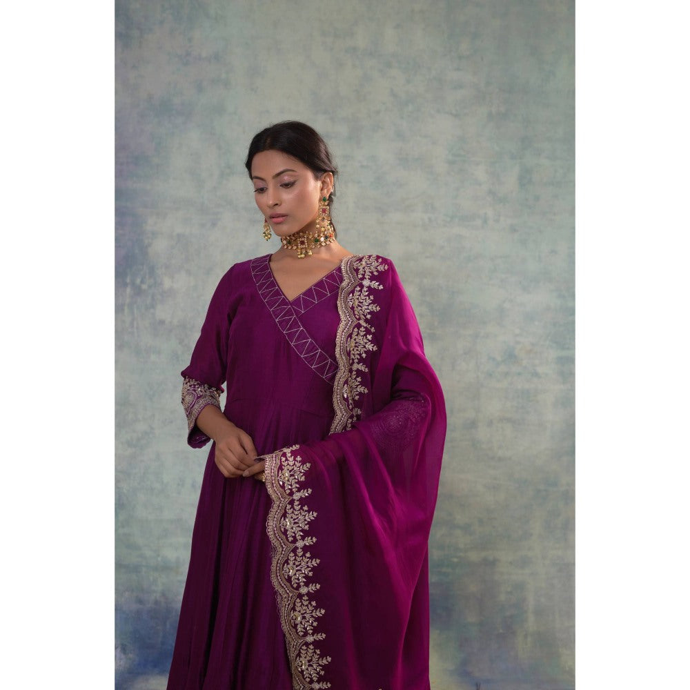 Sonia Khatri Purple Vogue Anarkali with Pant and Dupatta (Set of 3)
