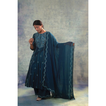 Sonia Khatri Dark Blue Enticing Kurta with Palazzo and Dupatta (Set of 3)