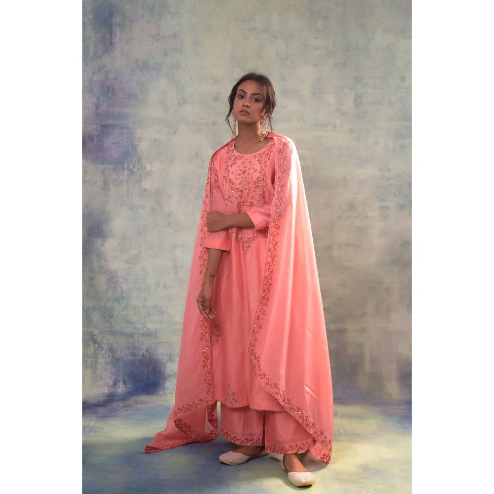Sonia Khatri Peachy Pink Divine Kurta with Palazzo and Dupatta (Set of 3)