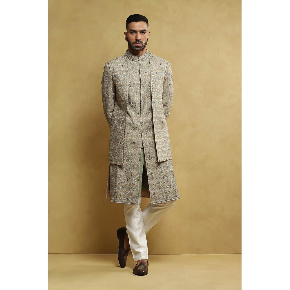 Soniya G Green Sherwani and Trouser with Jacket (Set of 3)