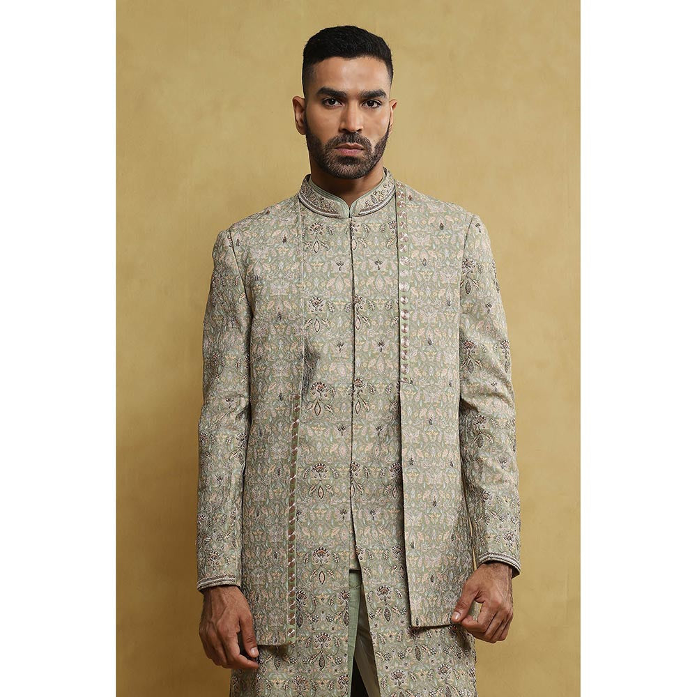 Soniya G Green Sherwani and Trouser with Jacket (Set of 3)