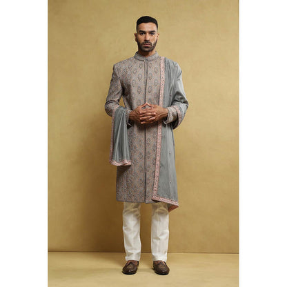 Soniya G Grey Sherwani and Kurta with Pant and Dupatta (Set of 4)