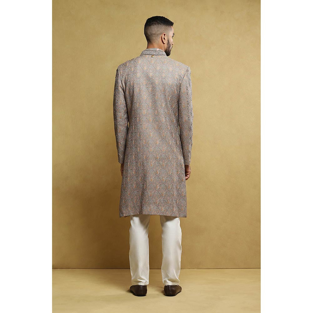 Soniya G Grey Sherwani and Kurta with Pant and Dupatta (Set of 4)