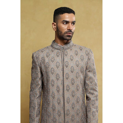 Soniya G Grey Sherwani and Kurta with Pant and Dupatta (Set of 4)