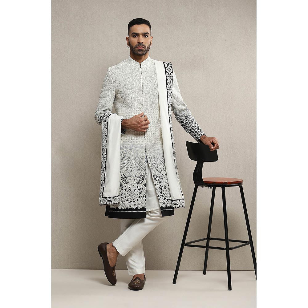 Soniya G Off White Sherwani and Kurta with Pant and Dupatta (Set of 4)