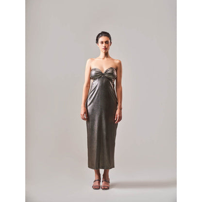 SOTBELLA Metallic Sweetheart Neck Line Cut-Out Body Con Dress