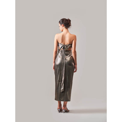 SOTBELLA Metallic Sweetheart Neck Line Cut-Out Body Con Dress