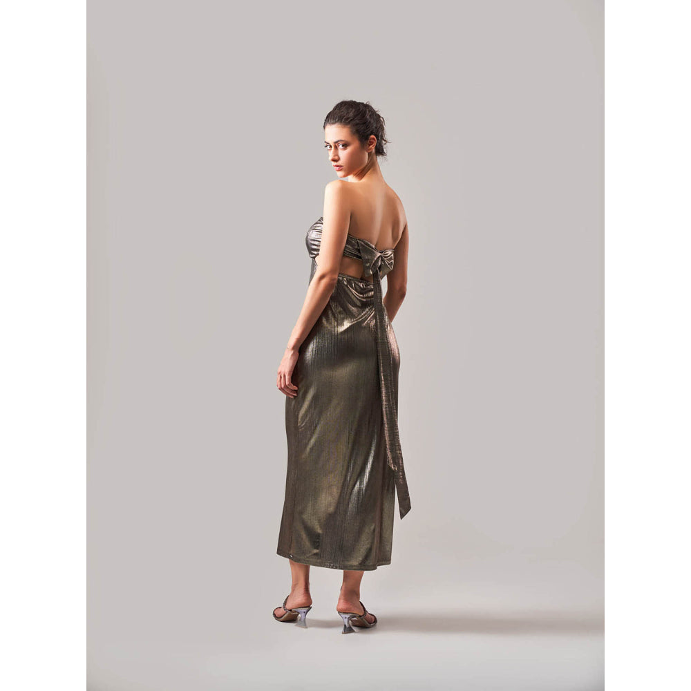 SOTBELLA Metallic Sweetheart Neck Line Cut-Out Body Con Dress